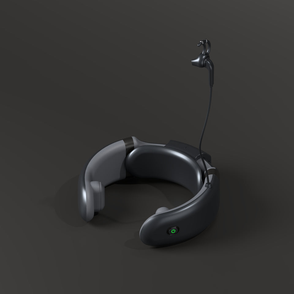 Space Gray Nevia neckband and connected earpiece